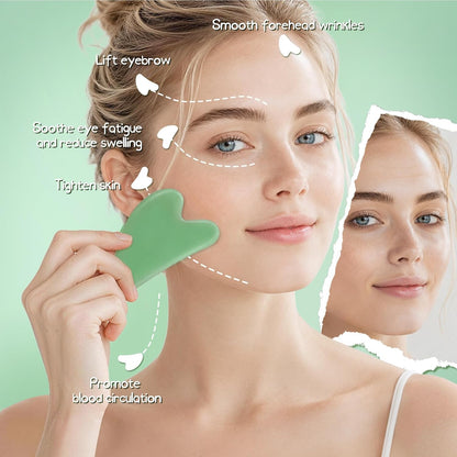 Gua Sha Facial Tool - Jade Stone Massager for Spa Acupuncture Therapy - Heart Shape Guasha for Face | Face Massage Tool, Naturally Cooling, Heart-Shaped, Jawline Sculptor, Face, Neck & Body, Ideal Daily Skincare Gift