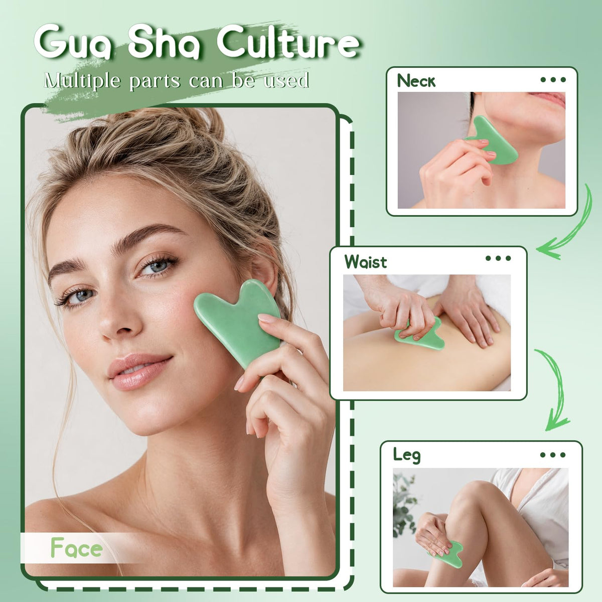 Gua Sha Facial Tool - Jade Stone Massager for Spa Acupuncture Therapy - Heart Shape Guasha for Face | Face Massage Tool, Naturally Cooling, Heart-Shaped, Jawline Sculptor, Face, Neck & Body, Ideal Daily Skincare Gift