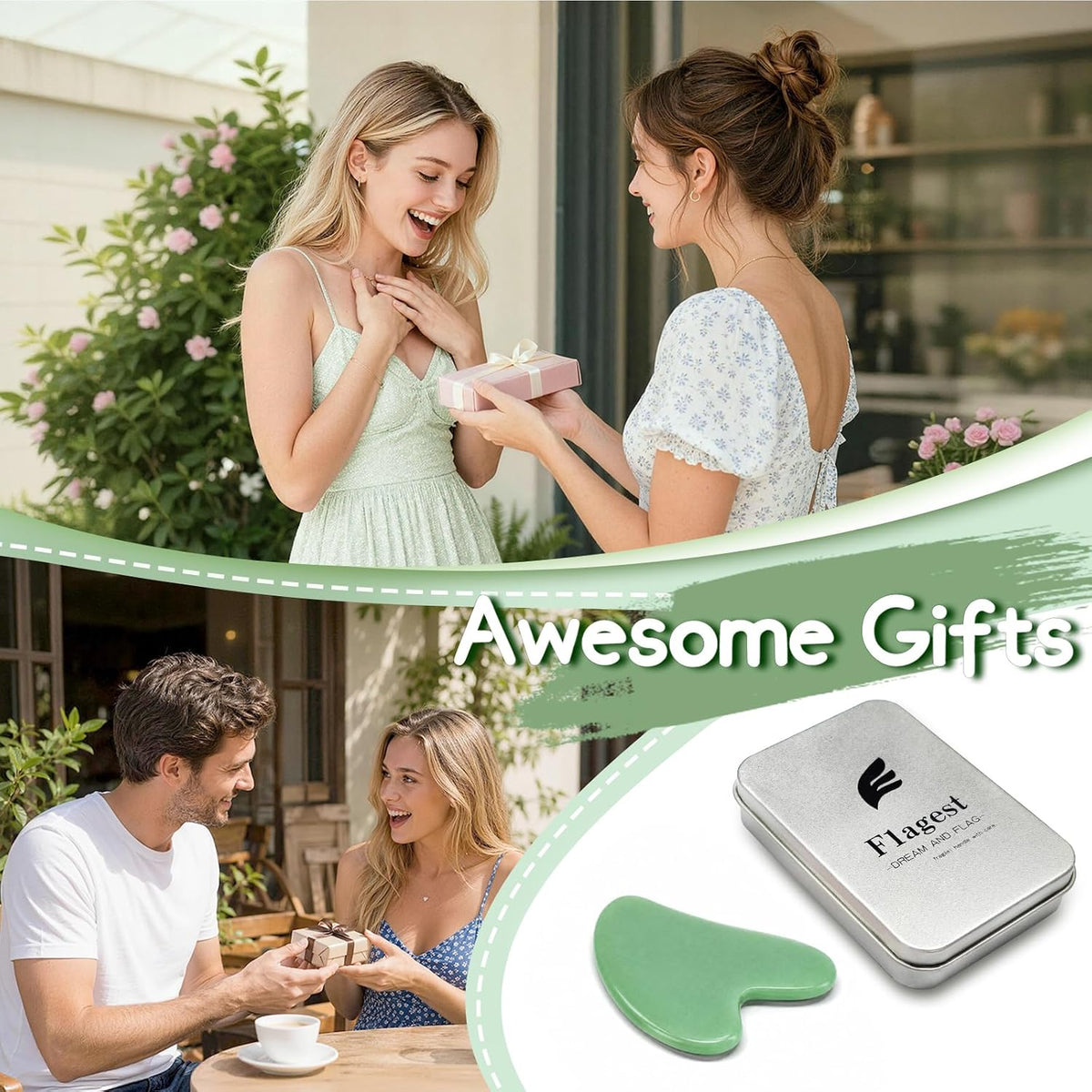 Gua Sha Facial Tool - Jade Stone Massager for Spa Acupuncture Therapy - Heart Shape Guasha for Face | Face Massage Tool, Naturally Cooling, Heart-Shaped, Jawline Sculptor, Face, Neck & Body, Ideal Daily Skincare Gift